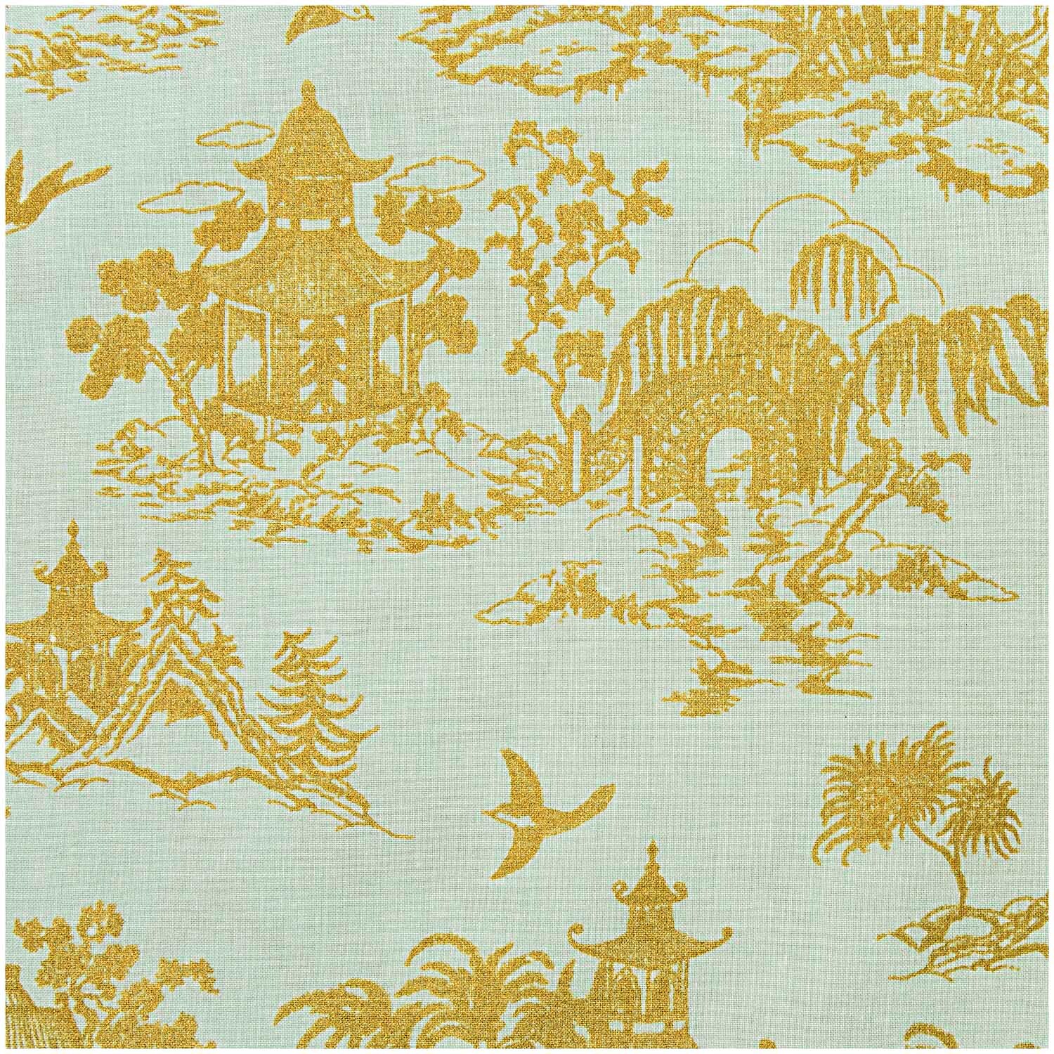 Stoff japanische Häuser mint-gold 50x140cm