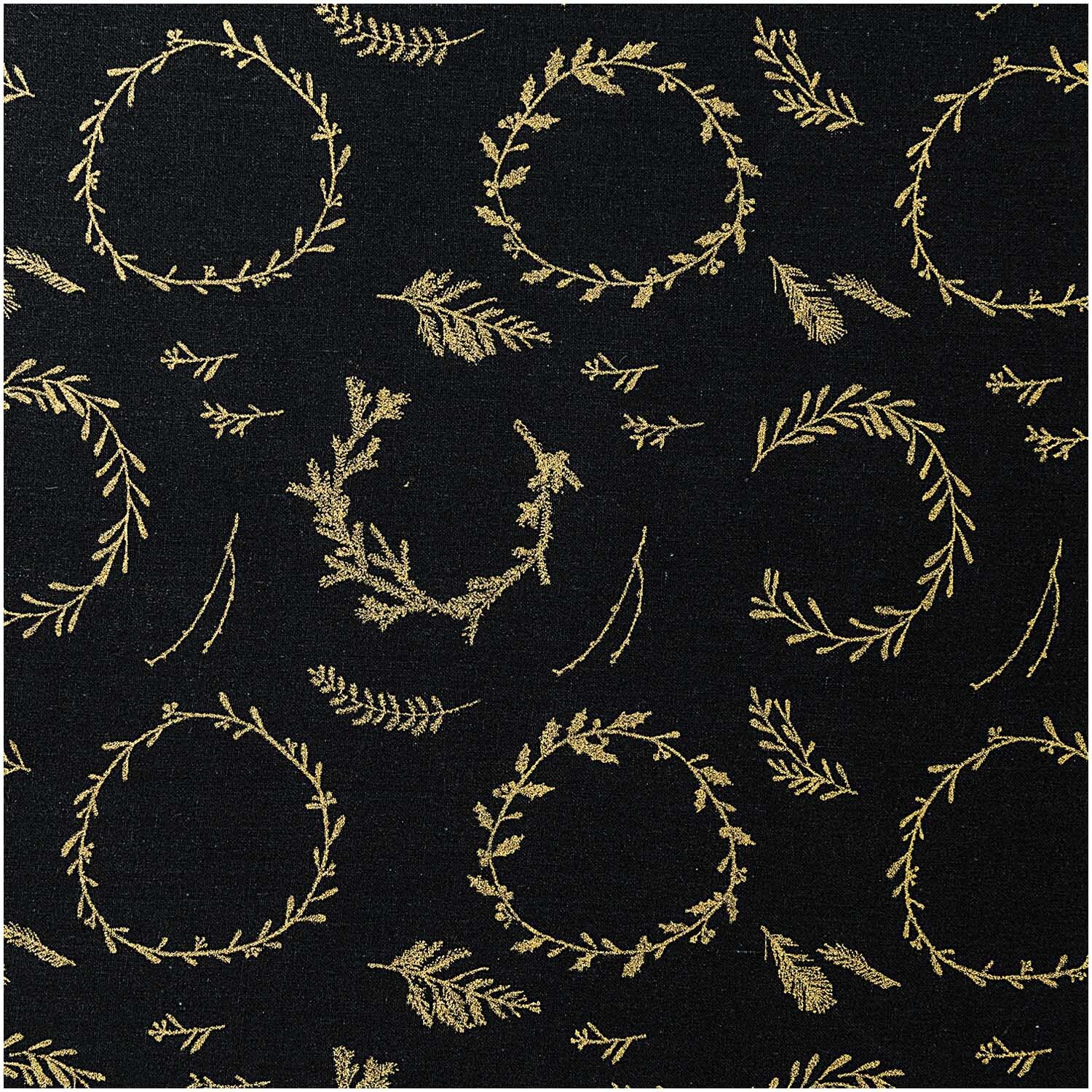 Druckstoff Nostalgic Christmas Kränze schwarz-gold 50x140cm