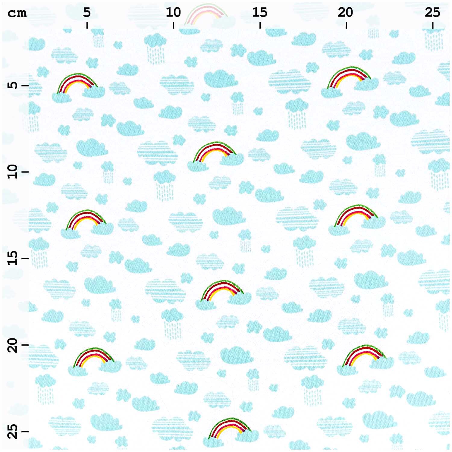 Stoff Jersey weiß-Regenbogen 145cm